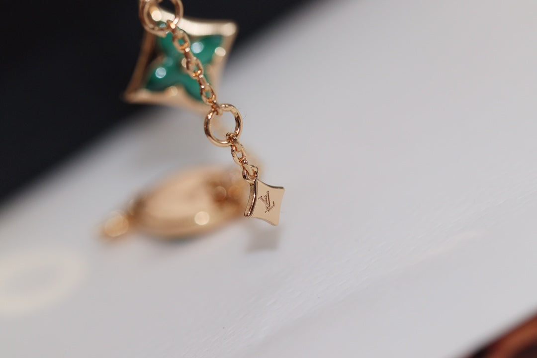 Pomuse STAR AND SUN 4 MOTIF PINK GOLD MALACHITE BRACELET