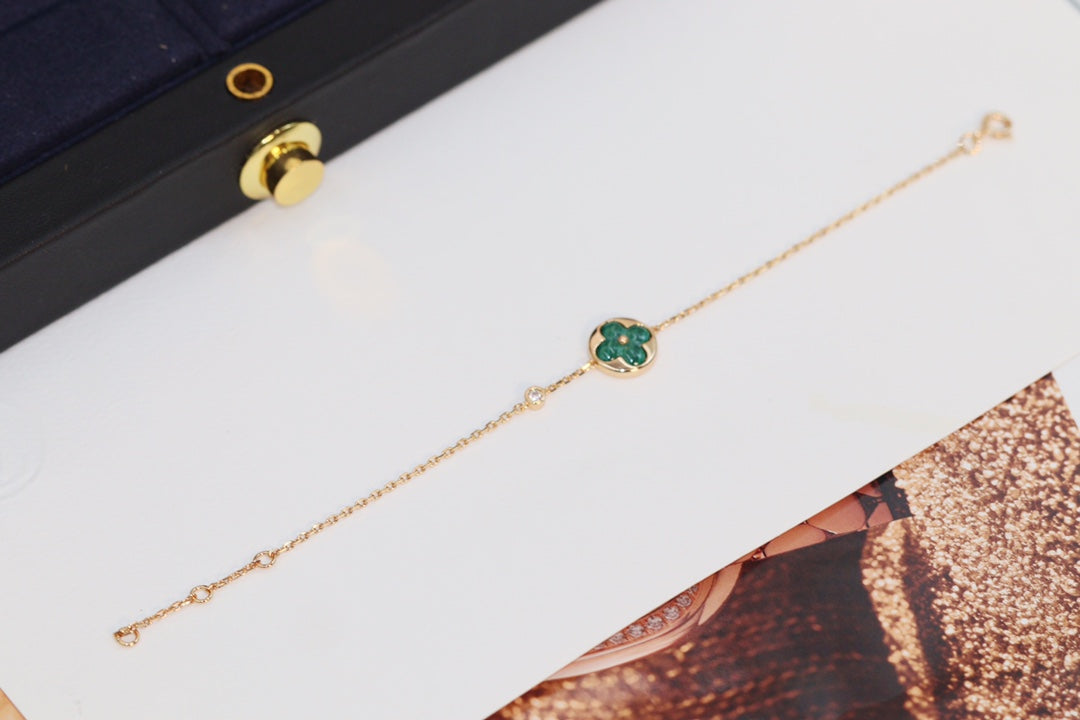 Pomuse STAR AND SUN 4 MOTIF PINK GOLD MALACHITE BRACELET