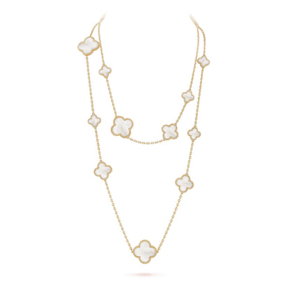 Pomuse CLOVER 16 MOTIF WHITE MOP GOLD NECKLACE