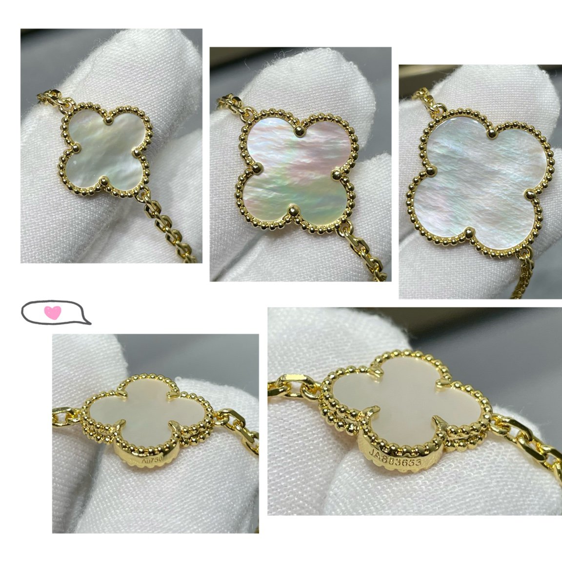 Pomuse CLOVER 16 MOTIF WHITE MOP GOLD NECKLACE