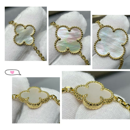Pomuse CLOVER 16 MOTIF WHITE MOP GOLD NECKLACE