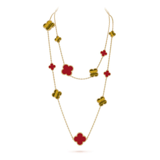 Pomuse CLOVER 16 MOTIF CARNELIAN TIGER EYE ROSE GOLD NECKLACE