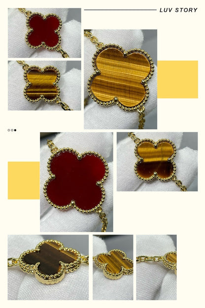 Pomuse CLOVER 16 MOTIF CARNELIAN TIGER EYE ROSE GOLD NECKLACE