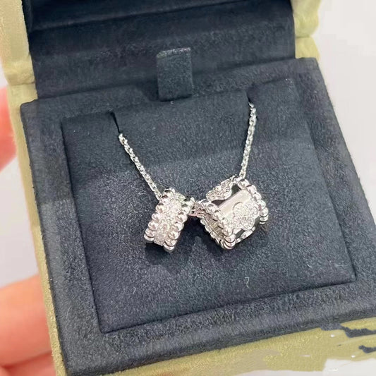 Pomuse PERLEE DOUBLE PENDANT SILVER DIAMOND NECKLACE