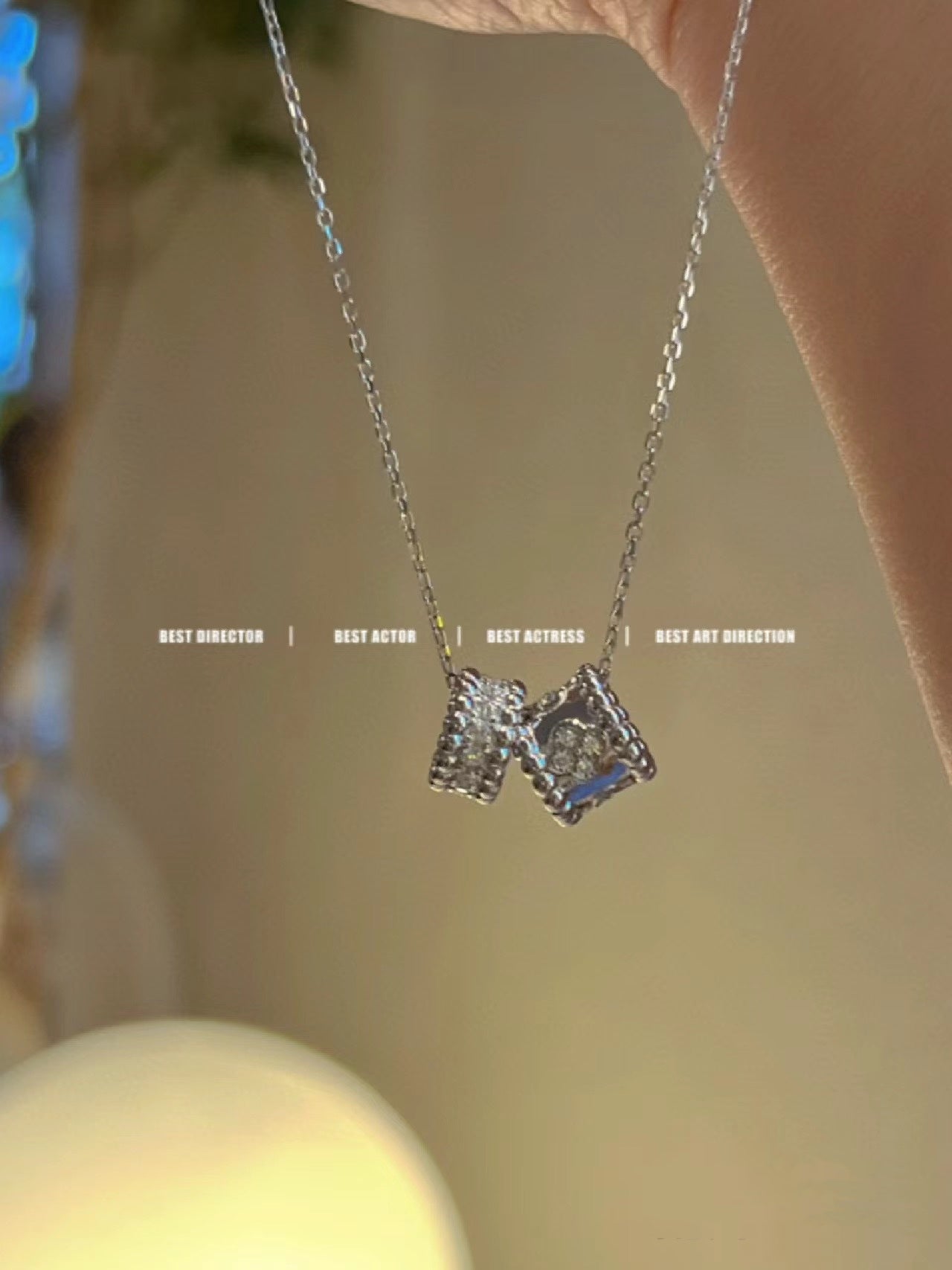 Pomuse PERLEE DOUBLE PENDANT SILVER DIAMOND NECKLACE
