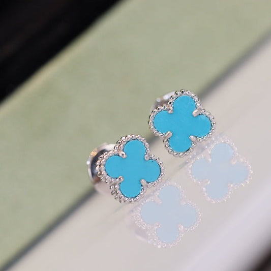 Pomuse CLOVER MINI TURQUOISE SILVER STUD EARRINGS