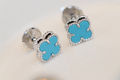Pomuse CLOVER MINI TURQUOISE SILVER STUD EARRINGS