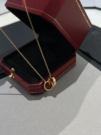 Pomuse LOVE NECKLACE DOUBLE RING PINK GOLD