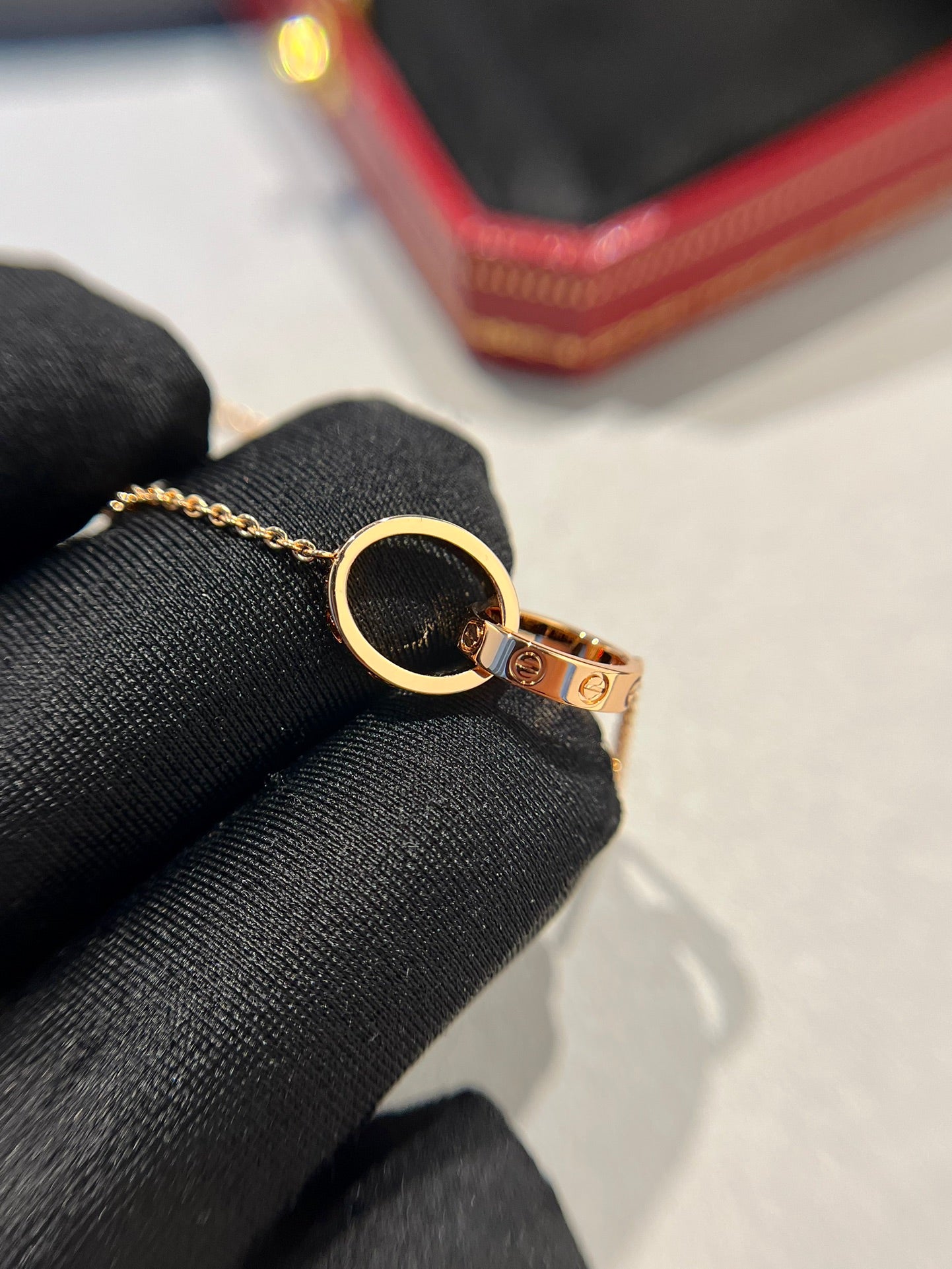 Pomuse LOVE NECKLACE DOUBLE RING PINK GOLD