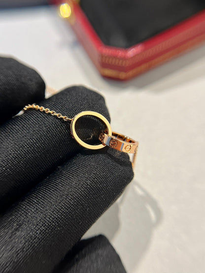Pomuse LOVE NECKLACE DOUBLE RING PINK GOLD