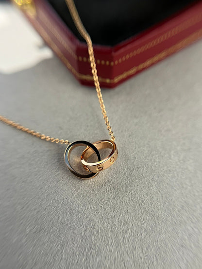 Pomuse LOVE NECKLACE DOUBLE RING PINK GOLD