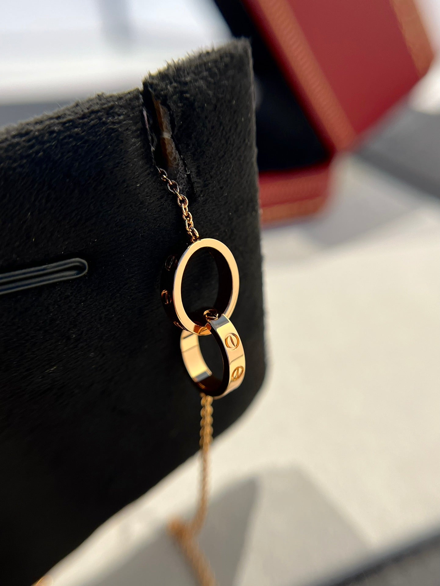 Pomuse LOVE NECKLACE DOUBLE RING PINK GOLD