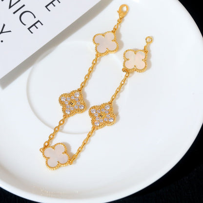 Pomuse CLOVER BRACELET 5 MOTIF WHITE MOP DIAMOND