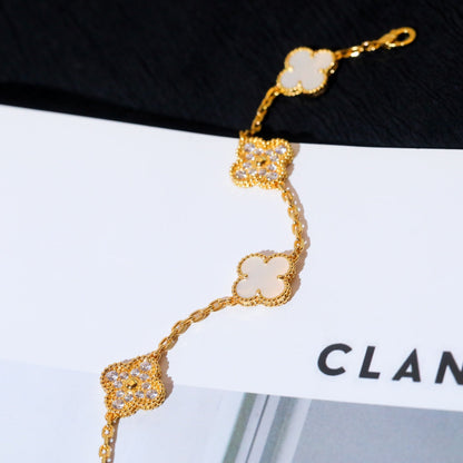 Pomuse CLOVER BRACELET 5 MOTIF WHITE MOP DIAMOND
