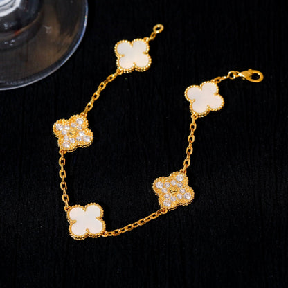 Pomuse CLOVER BRACELET 5 MOTIF WHITE MOP DIAMOND