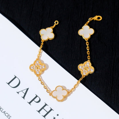 Pomuse CLOVER BRACELET 5 MOTIF WHITE MOP DIAMOND