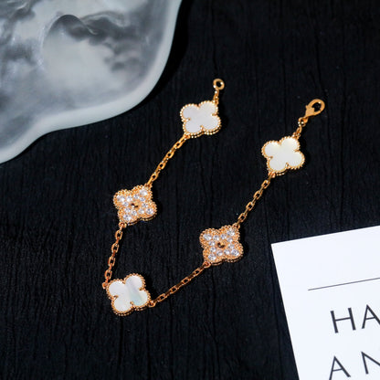 Pomuse CLOVER BRACELET 5 MOTIF WHITE MOP DIAMOND