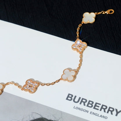 Pomuse CLOVER BRACELET 5 MOTIF WHITE MOP DIAMOND