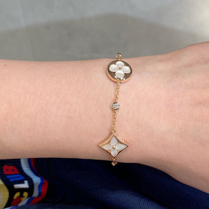 Pomuse STAR AND SUN 4 MOTIF WHITE MOP PINK GOLD BRACELET
