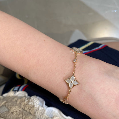 Pomuse STAR AND SUN 4 MOTIF WHITE MOP PINK GOLD BRACELET