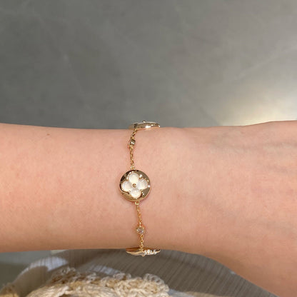 Pomuse STAR AND SUN 4 MOTIF WHITE MOP PINK GOLD BRACELET