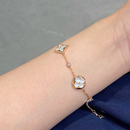 Pomuse STAR AND SUN 4 MOTIF WHITE MOP PINK GOLD BRACELET