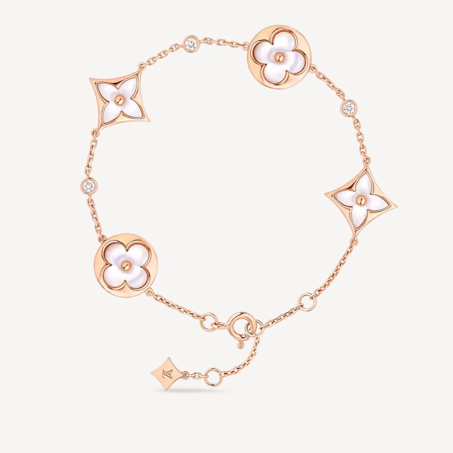 Pomuse STAR AND SUN 4 MOTIF WHITE MOP PINK GOLD BRACELET