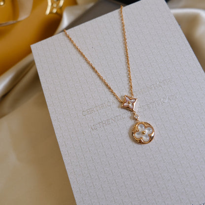 Pomuse STAR AND SUN WHITE MOP 2 MOTIF PINK GOLD NECKLACE