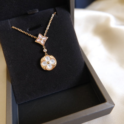 Pomuse STAR AND SUN WHITE MOP 2 MOTIF PINK GOLD NECKLACE