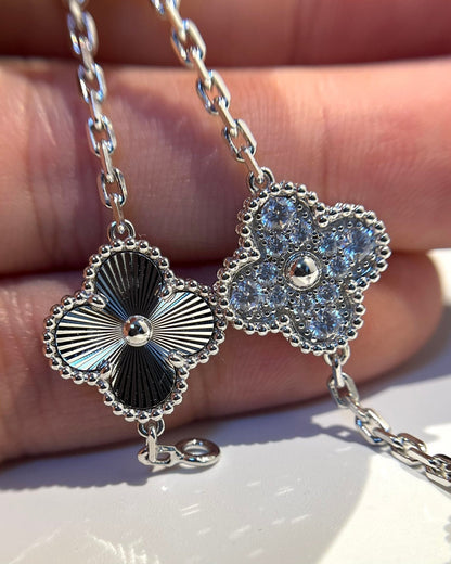 Pomuse CLOVER 5 MOTIF SILVER DIAMOND BRACELET