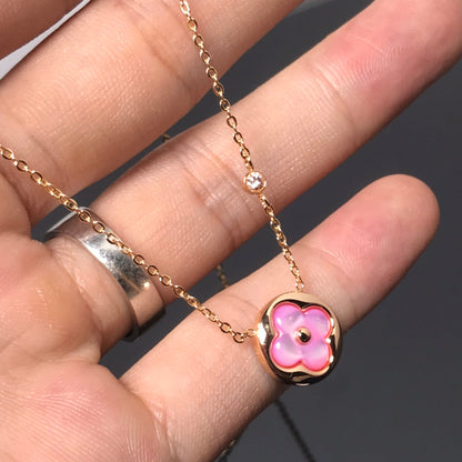 Pomuse COLOR BLOSSOM PINK MOP SUN GOLD NECKLACE