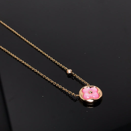 Pomuse COLOR BLOSSOM PINK MOP SUN GOLD NECKLACE