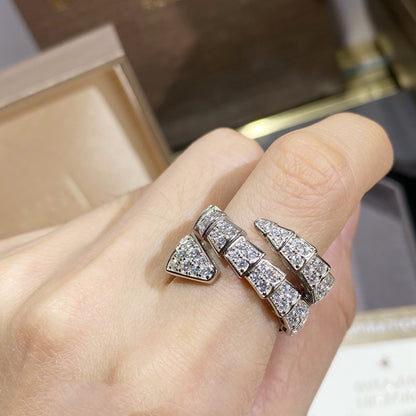 Pomuse SERPENTI DOUBLE RING SILVER DIAMOND PAVED