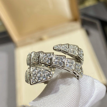 Pomuse SERPENTI DOUBLE RING SILVER DIAMOND PAVED