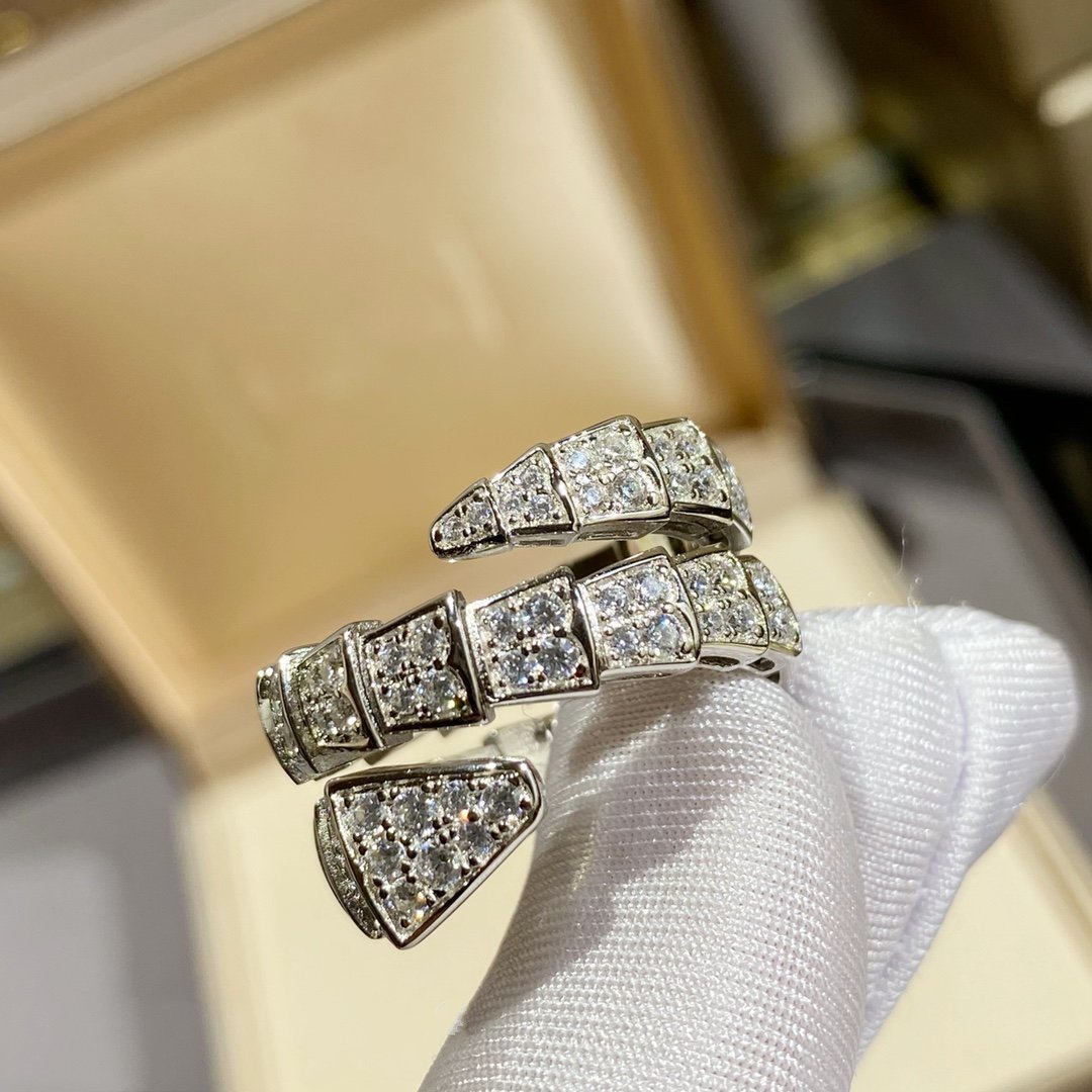 Pomuse SERPENTI DOUBLE RING SILVER DIAMOND PAVED