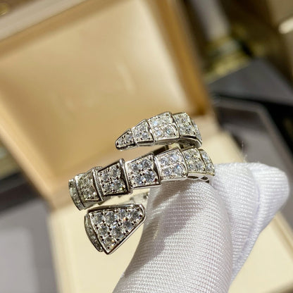 Pomuse SERPENTI DOUBLE RING SILVER DIAMOND PAVED