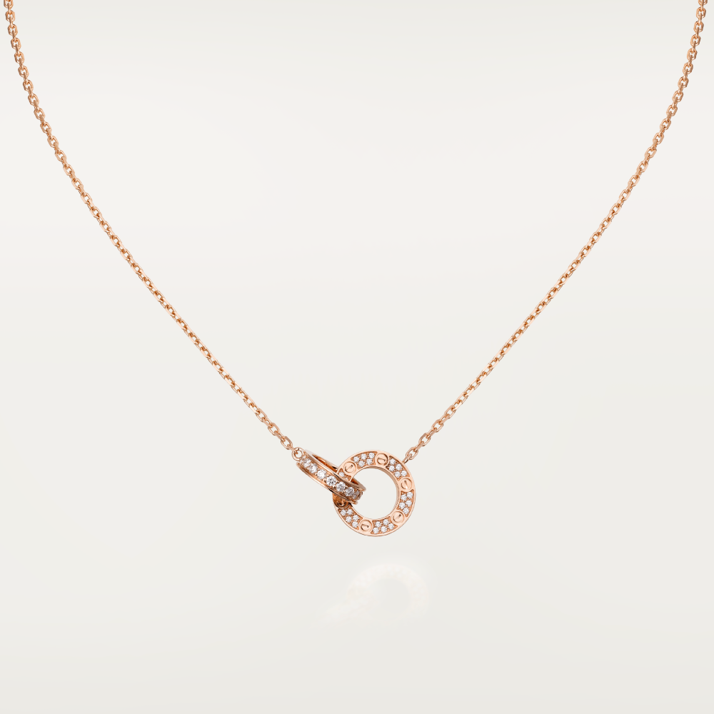 Pomuse LOVE 7.6MM NECKLACE ROSE GOLD AND SILVER  FULL DIAMOND