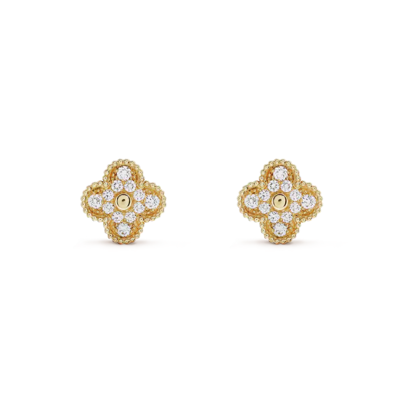 Pomuse CLOVER MEDIUM 1 MOTIFS FUll DIAMOND EARRINGS