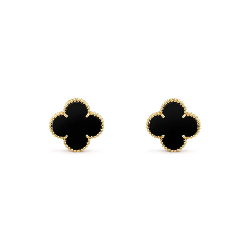 Pomuse CLOVER MEDIUM 1 MOTIFS  ONYX STUD EARRINGS