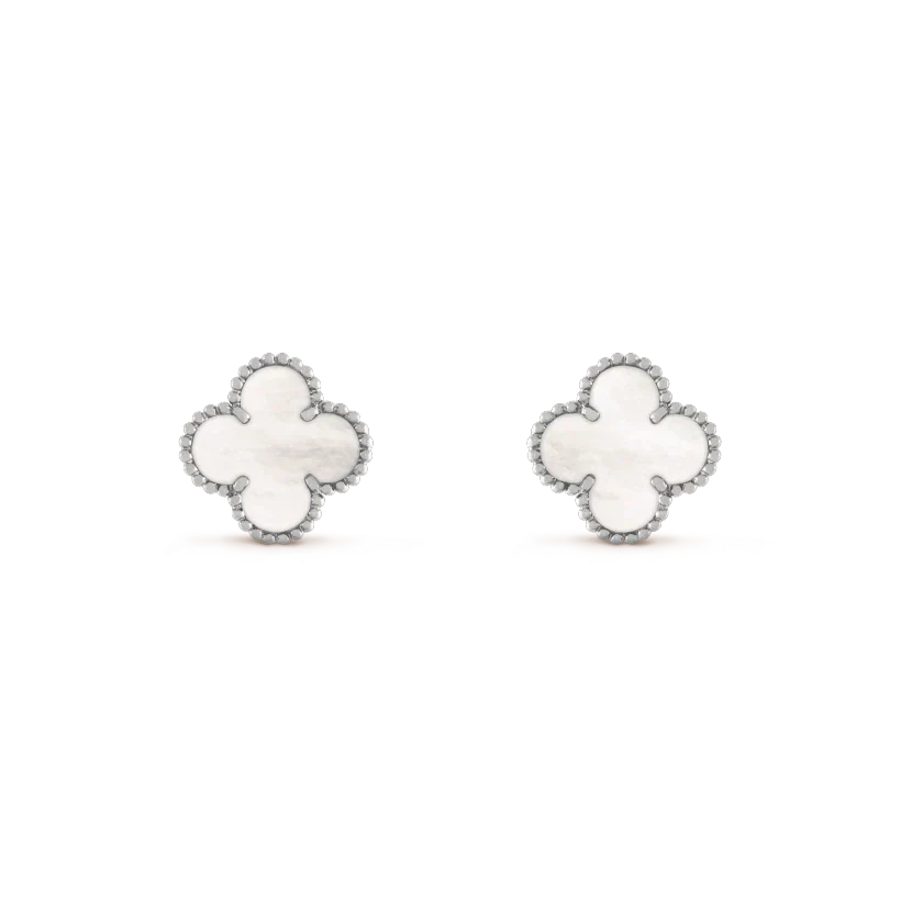 Pomuse CLOVER MEDIUM 1 MOTIFS  WHITE MOP EARRINGS SILVER
