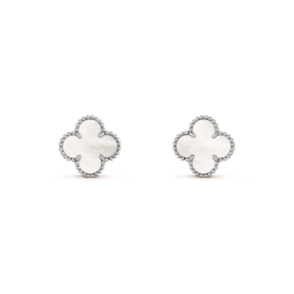 Pomuse CLOVER MEDIUM 1 MOTIFS  WHITE MOP EARRINGS SILVER