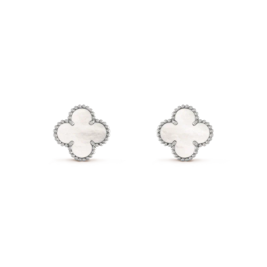 Pomuse CLOVER MEDIUM 1 MOTIFS  WHITE MOP EARRINGS SILVER