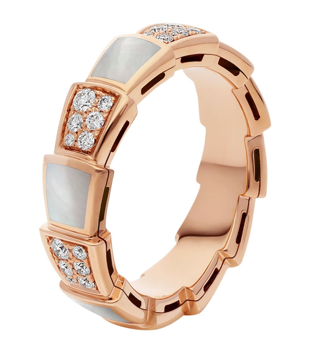 Pomuse SERPENTI RING PINK GOLD MOP DIAMOND PAVED 4MM