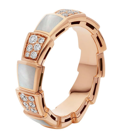 Pomuse SERPENTI RING PINK GOLD MOP DIAMOND PAVED 4MM