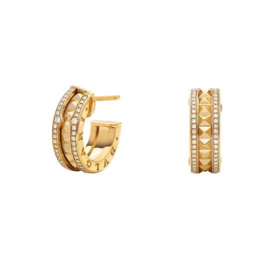 Pomuse ZERO 1 ROCK GOLD EARRINGS WITH STUDDED SPIRAL AND PAVED DIAMONDS