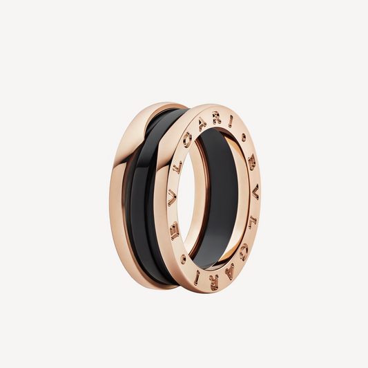 Pomuse ZERO 1 TWO-BAND LOOPS AND BLACK CERAMIC PINK GOLD RING