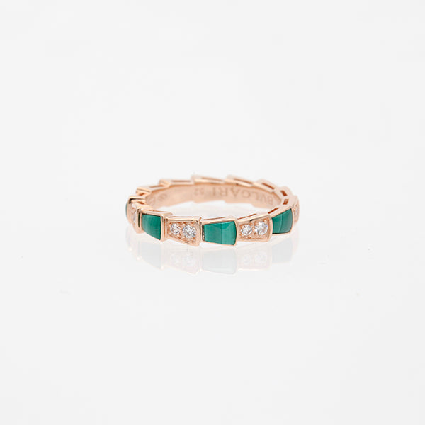 Pomuse SERPENTI RING PINK GOLD MALACHITE DIAMOND 3MM