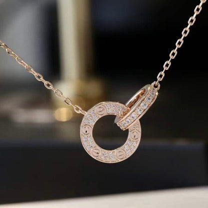 Pomuse LOVE 7.6MM NECKLACE ROSE GOLD AND SILVER  FULL DIAMOND