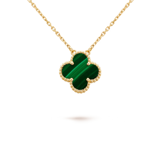 Pomuse CLOVER 15MM MALACHITE SINGLE FLOWER  NECKLACE
