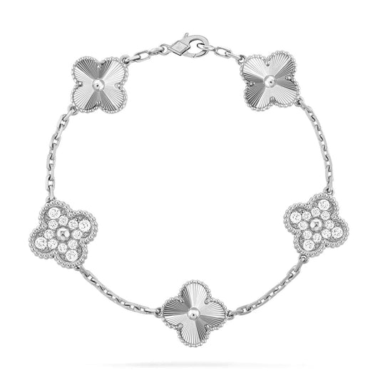 Pomuse CLOVER 5 MOTIF SILVER DIAMOND BRACELET
